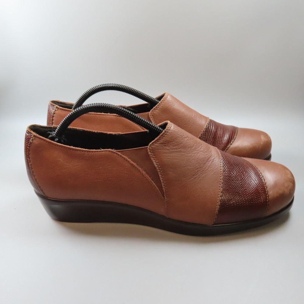 SAS Nora Shoes Women's 12 M Brown Leather Wedge Slip On Casual Loafer